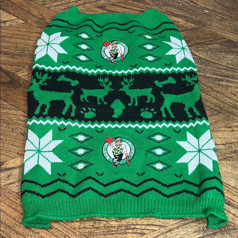 Pets First Boston Celtics Green/Black Dog Winter Sweater, Stretch, Size Large